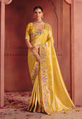 Monjolika Fashion Yellow Silk Blend Embroidered Saree