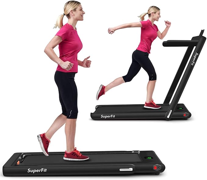 GYMAX Walking Pad, 2.25HP Foldable Treadmill with Smart App & Remote Control, Bluetooth LED Monitor, Small Spaces Compact Running Machine, Folding Portable Under Desk Treadmill for Home Office
