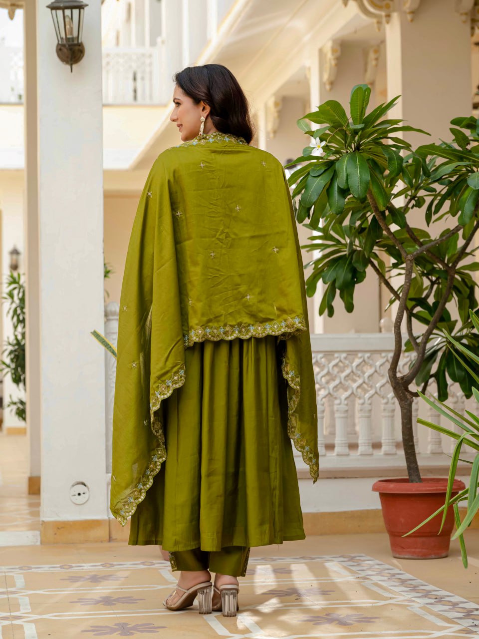 Pramukh Fab Olive Color Roman Silk Kurta Set