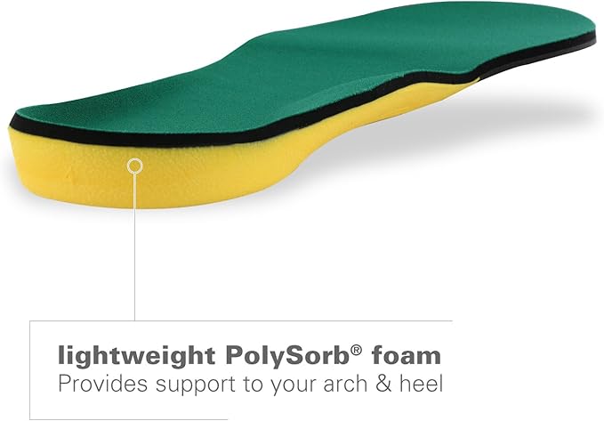 Spenco Polysorb Cross Trainer Athletic Cushioning Arch Support Shoe Insoles, Green, Women's 11-12.5/Men's 10-11.5