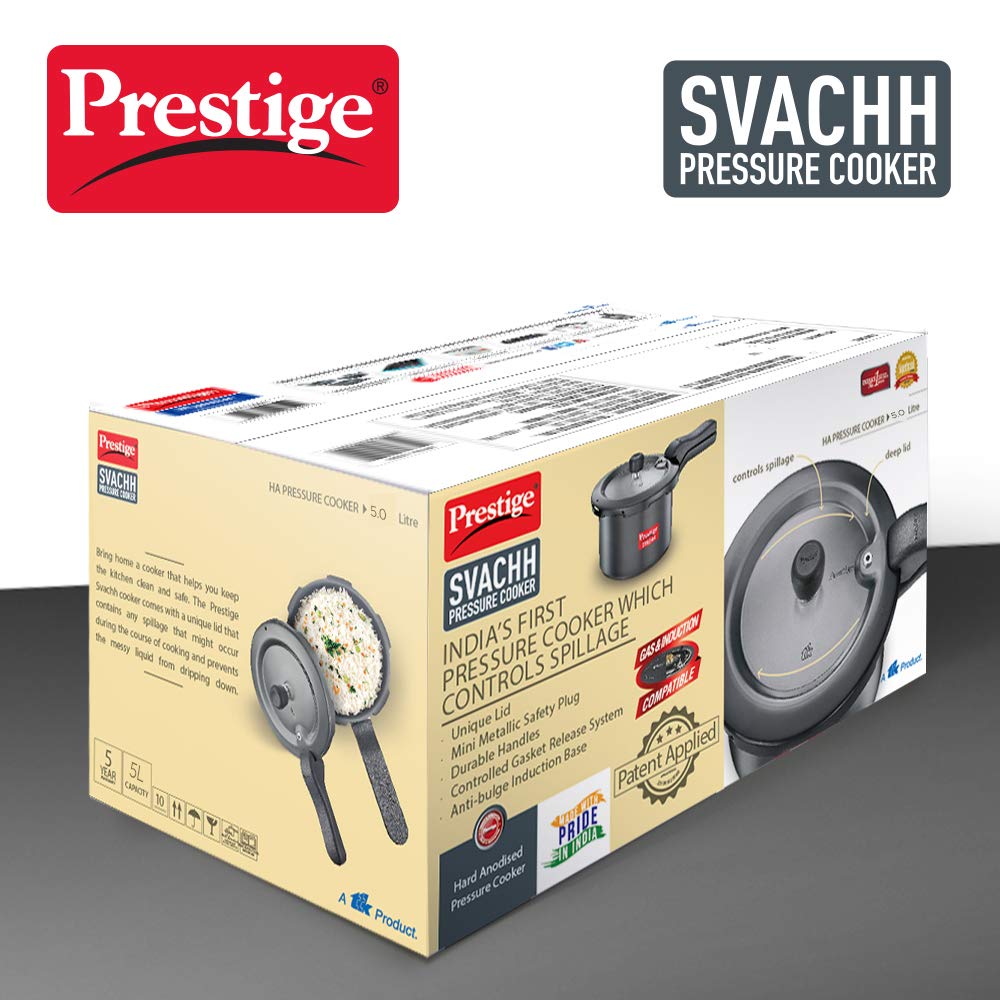 Prestige Deluxe Plus Hard Anodized Outer Lid Pressure Cooker, 5 Litres, Black