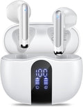 Wireless Earbuds, 2025 Bluetooth 5.4 Bass Stereo Headphones with 4 ENC Mic, 50H Playback Ear Buds with Charging Case LED Display,Sport Earphones IPX7 Waterproof for Phone, Android, Pad, White