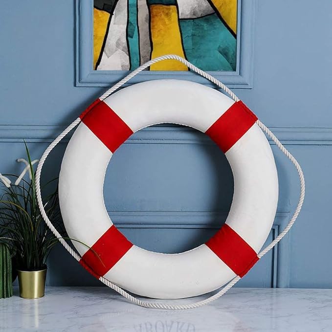 Lifebuoy Set 20Inch Life Preserver Ring and Water Floating Lifesaving Rope 98.4FT,Swim Foam Buoy,Swimming Pool Safety Throwing Ring with Perimeter Rope,Throwable Flotation Device