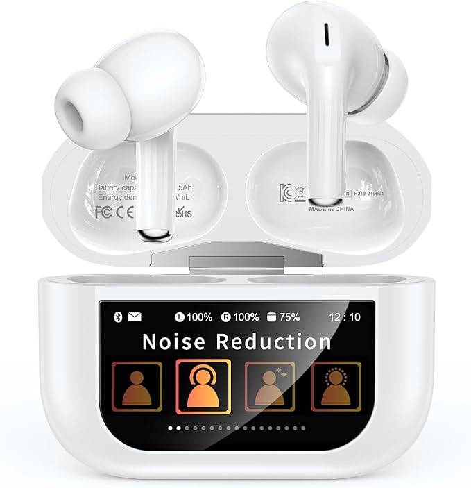 Wireless Earbuds, Bluetooth 5.4 Ear Buds with Multifunctional Touch Screen, ANC/ENC Noise Cancelling Headphones with 48H Playtime, Bass Stereo Sound, for Laptop, Android/iOS, Pad
