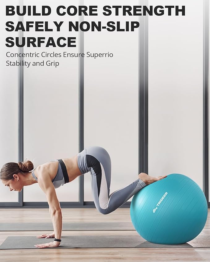 Trideer Extra Thick Yoga Ball Exercise Ball, 5 Sizes Gym Ball, Heavy Duty Ball Chair for Balance, Stability, Pregnancy, Quick Pump Included