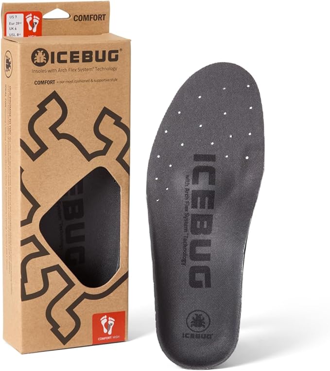 Icebug Comfort Insoles with Dynamic Arch Support, Charcoal High Arch, M 7/W 8.5-9
