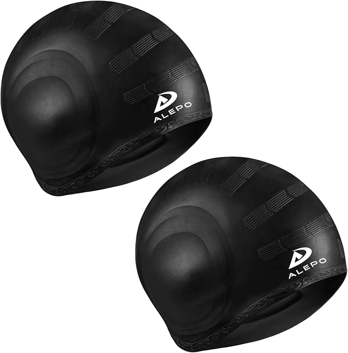 2 Pack Unisex Swim Caps with 3D Ear Protection, Durable Flexible Silicone Swimming Hats for Women Men Kids Adults, Bathing Swimming Caps for Short/Long Hair with Ear Plugs&Nose Clip