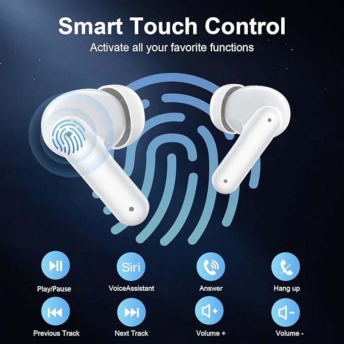 ZIUTY Wireless Earbuds Bluetooth Headphones, 50H Playtime Ear Buds with Mic, LED Digital Display Charging Case, IPX7 Waterproof, Deep Bass Stereo, in-Ear Earphone for iPhone Andriod Phone