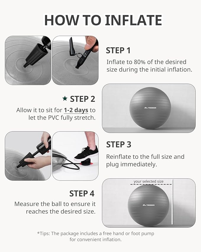 Trideer Yoga Ball – Anti-Burst Exercise Ball for Pregnancy, Office, Birthing, Stretching & Core Workout – Home Gym & Therapy