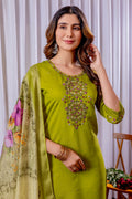 Pramukh Fab Lime Green Color Viscose Silk Kurta Set