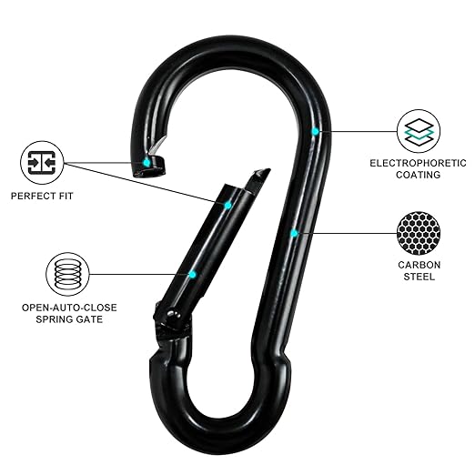 KINLINK 15 Pack Black Carabiner Clip, 1.97 inch Heavy Duty Spring Snap Hook, Small Caribeener Clips for Outdoor Camping, Swing Set, Hammock, Hiking Travel, Fishing, Quick Link Keychain