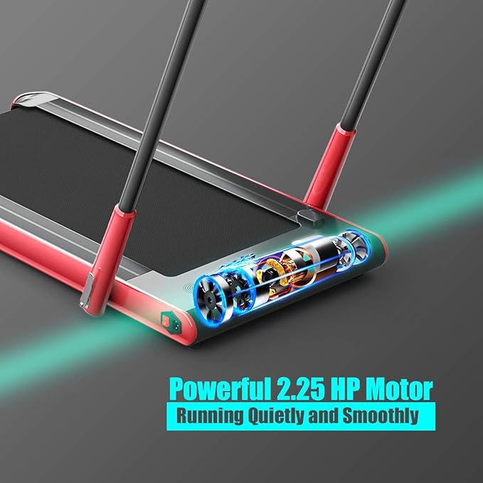 GYMAX Walking Pad, 2 in 1 Free Installation Under Desk Treadmill with Smart App, Remote Control & LED Display, 2.25HP Foldable Portable Compact Running Machine for Small Spaces Home Office