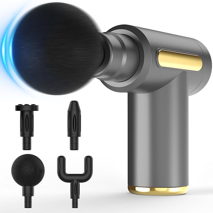Massage Gun, Small Travel Tool, Massage Gun Deep Tissue,Percussion Handheld Portable Muscle Massager Tool for Full Body Pain Relief, Ideal Gifts for Men, Women(Gray)