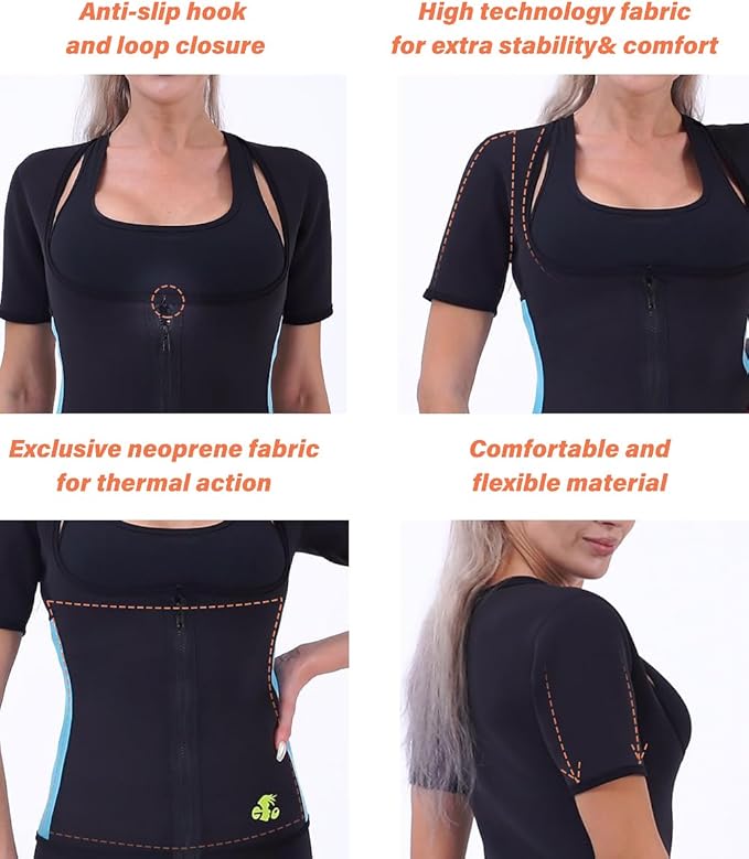 NonEcho Women Sauna Sweat Suit Sleeve Spa Cami Hot Neoprene Slimming Workout Vest Body Shaper Waist Trainer Top