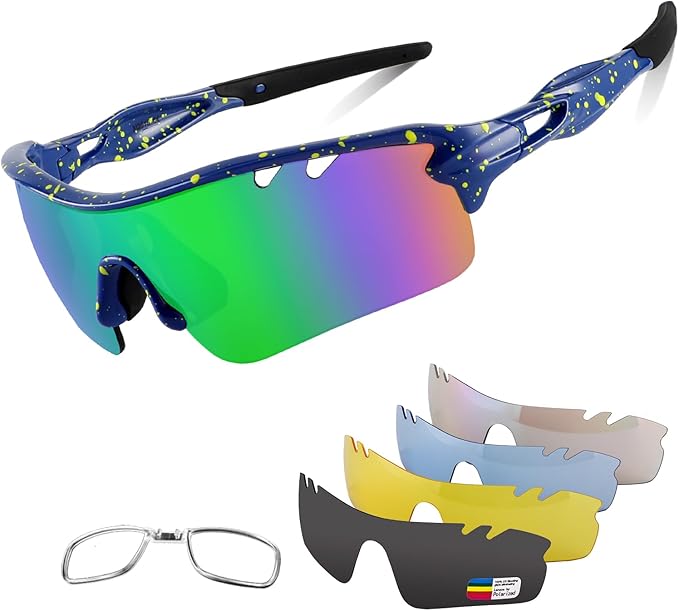 BangLong Polarized Sports Sunglasses Cycling Sun Glasses for Men Women with 5 Interchangeable Lenes for Running Baseball Golf