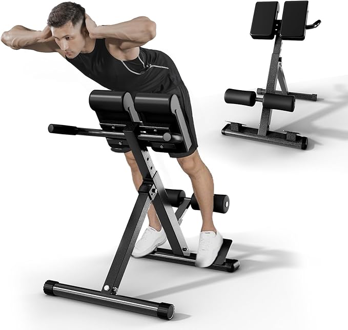 Roman Chair Hyperextension Bench – Adjustable Back Extension Machine for Glutes, Hamstrings & Lower Back – Foldable Multi-Purpose Workout Equipment for Home Gym