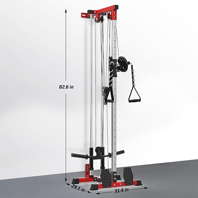 LAT Pulldown Machine, Multi-Functional Cable Machine with High and Low Pulley Station, Row Cable Machine Home Gym with Leg Support, Tricep Workout Equipment