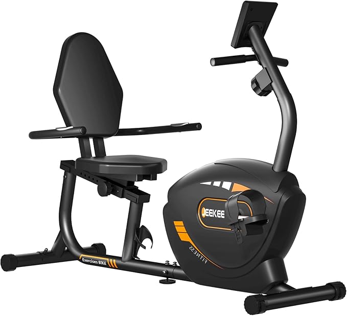 JEEKEE Recumbent Exercise Bike for Seniors,Stationary Bikes for Home, 300LB Capacity & 16 Levels Magnetic Resistance, Heart Rate Handle