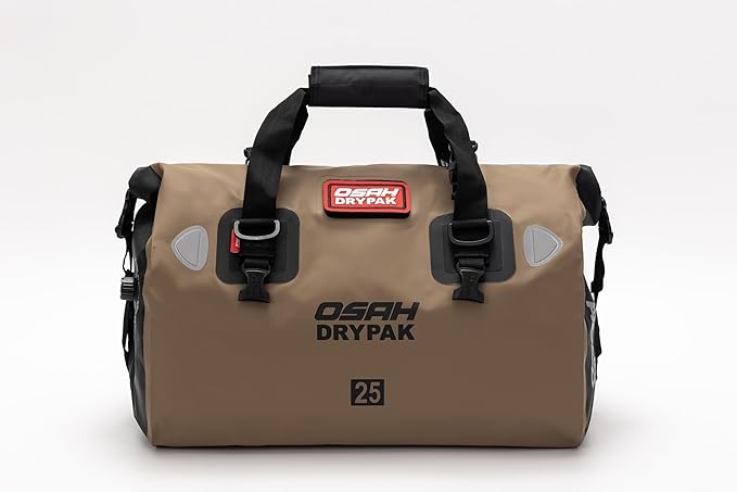 Waterproof Duffel& Luggage Bag - Motorcycle Dry Bag Tail Saddle Bags with Roll Top Closure,Large Storage Space,for Camping, Kayaking, Fishing & Traveling(MudBrown, 25L)