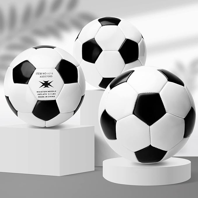 Soccer Ball Size 2 Size 3 Size 4 Size 5 with Pump - Single, 2 or 3 Pack - Official Size & Weight - Classic Indoor Outdoor Soccer Long-Lasting - Ideal Gift for Toddler Kids Boys Girls Youth Adult