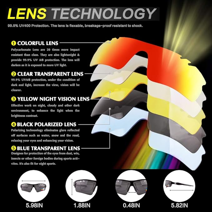 BangLong Polarized Sports Sunglasses Cycling Sun Glasses for Men Women with 5 Interchangeable Lenes for Running Baseball Golf