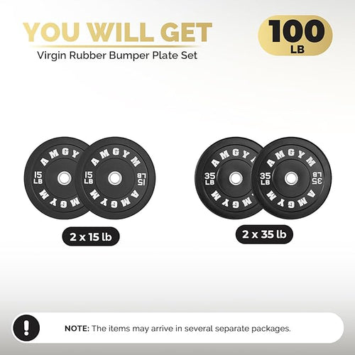 2 Inch Bumper Plates，10-500lbs，Barbell Rubber Olympic Weight Plates Set for Home Gym, Strength Training & Weight Lifting, Multiple Options Colors