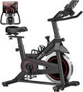 CURSOR FITNESS Exercise Bike, Stationary Bikes for Home, 300 LBS Capacity, Workout Bike with Silent Belt Drive, Indoor Cycling Bike with Extra Comfort Seat/IPad Mount/3 Bottle Holders