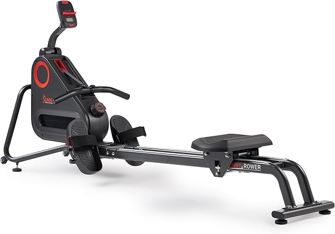Sunny Health & Fitness Magnetic Rowing Machine for Home Exercise, Quiet & Smooth Rower with Compact Storage and Optional Free SunnyFit App Connectivity