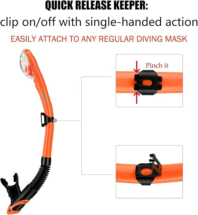 Aegend Dry Snorkel, Dive Mask Easy-Breath Free Diving Snorkel for Snorkeling Scuba Diving Freediving Swimming, with Top Dry Valve and Food-Grade Silicone Mouthpiece