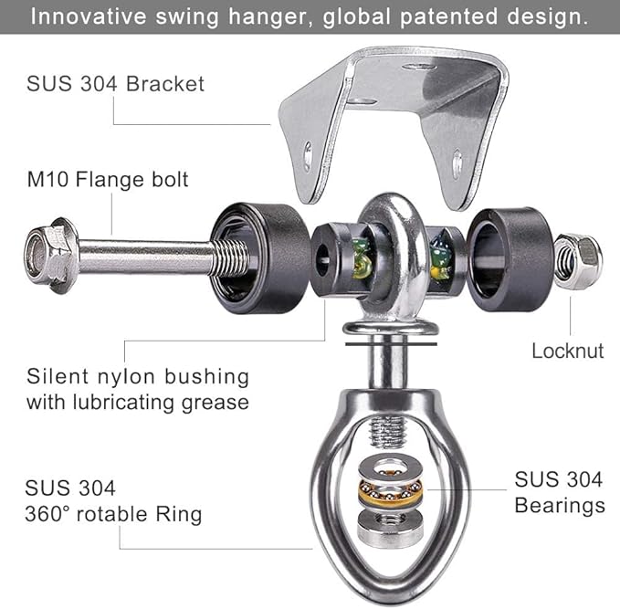 Stainless Steel Punching Bag Hanger with Bearing Heavy Bag Ceiling Mount Hardware 1000 LB Capacity 360° Swivel Hook for Boxing Bag Hanging Hardware Heavy Bag Hanger Mount Hooks with Carabiner