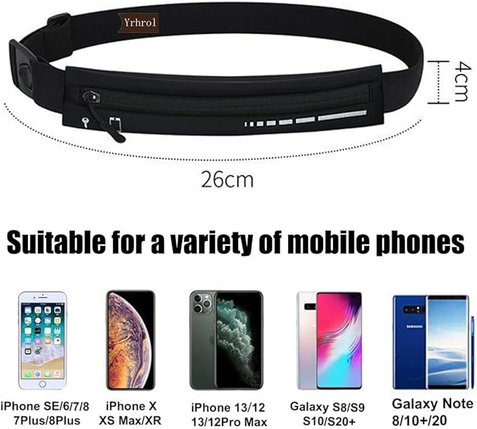 2 Pack Running Belt Slim Pack for Women Men, Phone Holder Runners Pouch Waist Belt for Workout Jogging, Money Belt Running Gift Gear Accessories, Black, One Size, Fashion (Black)