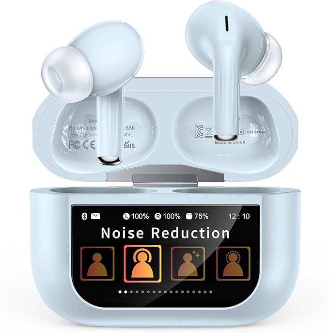 Wireless Earbuds, Bluetooth Earbuds 5.4 Headphones LED Touch Screen with 5 EQ Modes, 48H Headphones Wireless Noise with ANC Noise Cancelling, Deep Bass Stereo for Laptop, Android/iOS, Pad