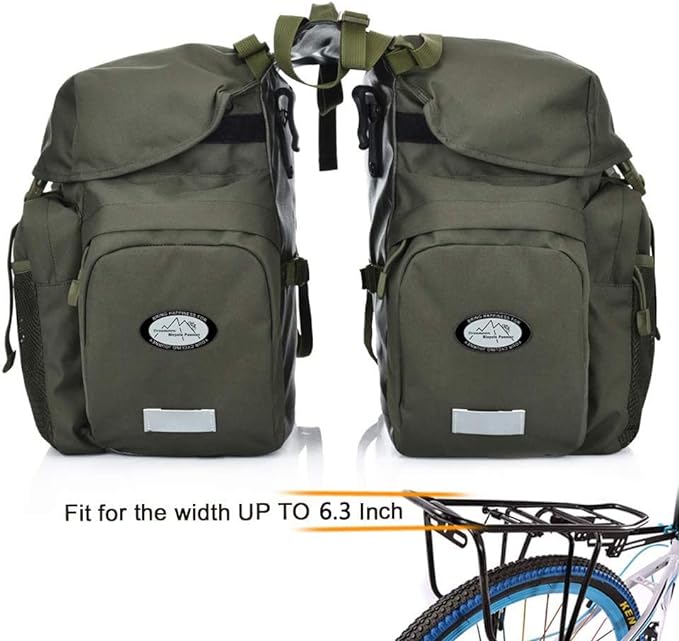Dreamoon 50L Bike Panniers, Waterproof Bicycle Commuting Bag Saddle Bags with Rain Cover, Bike Rear Seat Bag Carrier with Reflective Trim, Cycling Organizer for Width Less Than 6.3 inches Rack (Green)