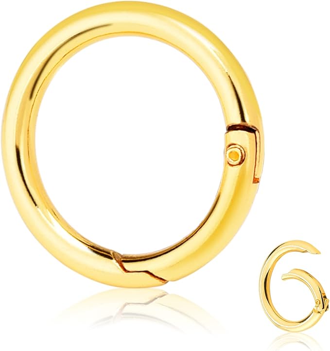 10 Pack 1 Inch Gold Spring O Rings, Metal Keychain Ring Round Carabiner Clips for Replacement Purse Ring Hardware, Keyrings Buckles, Paracord Keychain Lanyard, Home Car Keyrings Attachment