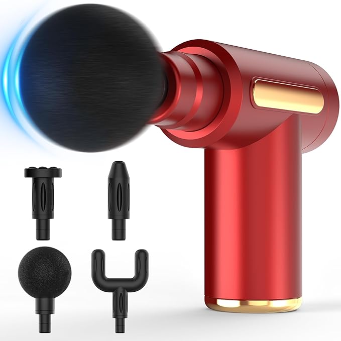 Massage Gun, Small Travel Tool, Massage Gun Deep Tissue,Percussion Handheld Portable Muscle Massager Tool for Full Body Pain Relief, Ideal Gifts for Men, Women(Red)