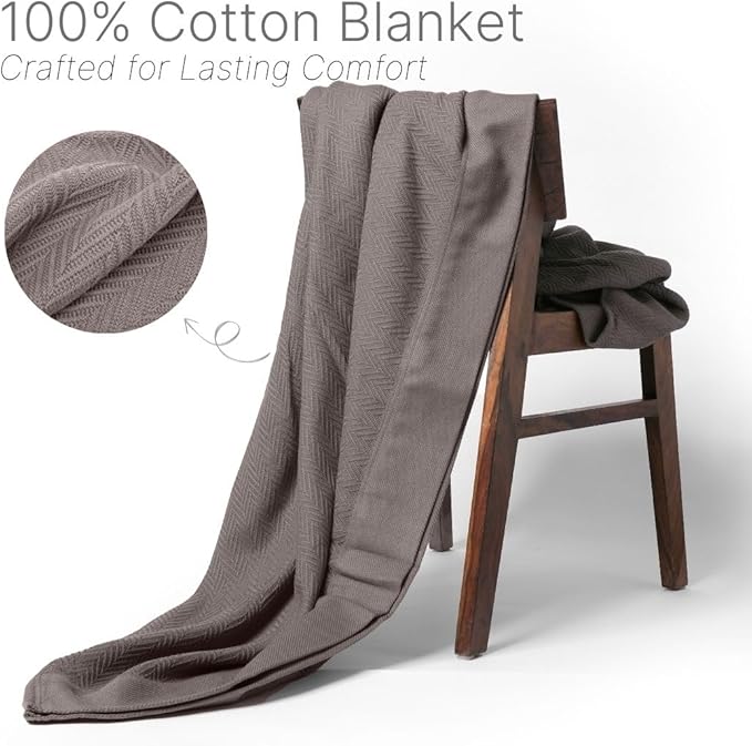 100% Cotton Herringbone Blankets, 90"X90" Queen, Throw Blanket for Bed All Season Cotton Blanket, Cozy Blanket,Throws & Bed Blanket, Throw Blanket for Couch, Modern Home Decor -Charcoal Grey
