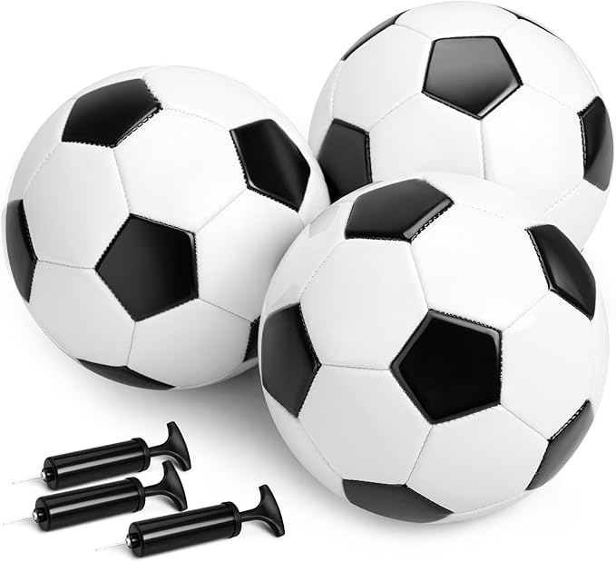 Soccer Ball Size 2 Size 3 Size 4 Size 5 with Pump - Single, 2 or 3 Pack - Official Size & Weight - Classic Indoor Outdoor Soccer Long-Lasting - Ideal Gift for Toddler Kids Boys Girls Youth Adult
