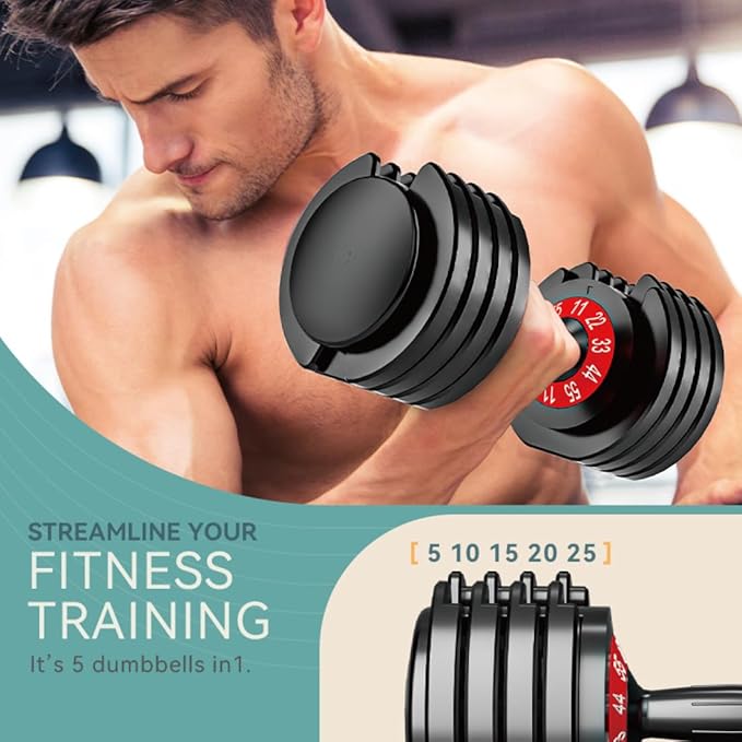 25/55lbs Adjustable Dumbbells Set, Dumbbells with Anti-Slip Metal Handle for Exercise & Fitness Fast Adjust Weight for Full Body Workout Fitness