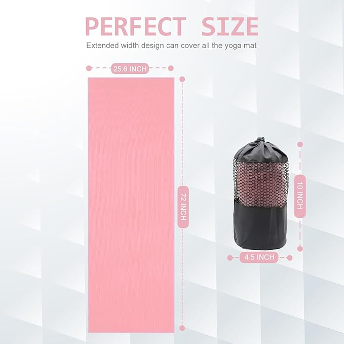 Eunzel 2 Pack Hot Yoga Towel with Grip Dot, Non Slip Yoga Mat Towe Sweat Absorbent Towel for Hot Yoga,Bikram, Pilates and Fitness 72" x 24", Pink