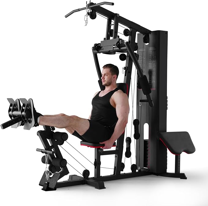 Mikolo Home Gym, Workout Station with 150LBS Weight Stack, Multifunctional Home Gym Equipment, Exercise Equipment for Full Body Strength Training