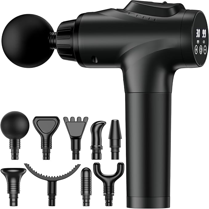 Massage Gun, Muscle Massage Gun for Athletes Handheld Electric Deep Tissue Back Massager, Percussion Massage Device for Pain Relief with 30 Speed Levels 9 Heads
