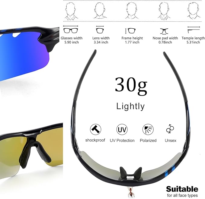 BangLong Polarized Sports Sunglasses Cycling Sun Glasses for Men Women with 5 Interchangeable Lenes for Running Baseball Golf