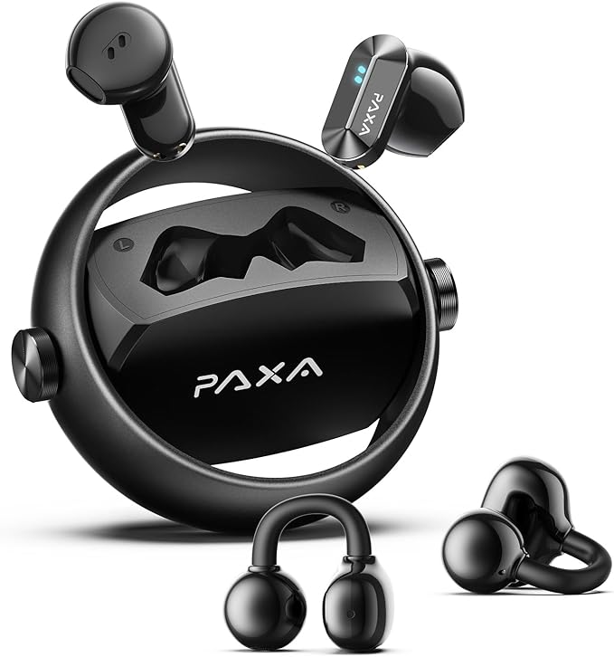 2 in 1 Clip on Open Ear Headphones Wireless Earbuds, 0 Delay Bluetooth 6.0, Ultra-Long 140H Play, Auto L-R Recognition Touch Control, Hybrid Noise Reduction for Work Fitness Daily Use, Ctbuds Black
