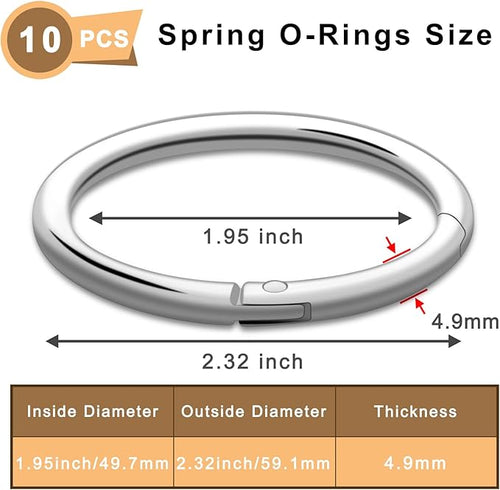 10Pack 2" Large Round Carabiner Clips, Metal Spring O Rings for Organizer Key Rings, Paracord Keychain Lanyard, Pet Chains, Purse Hardware, Key Snap Hooks DIY Accessory (Silver)