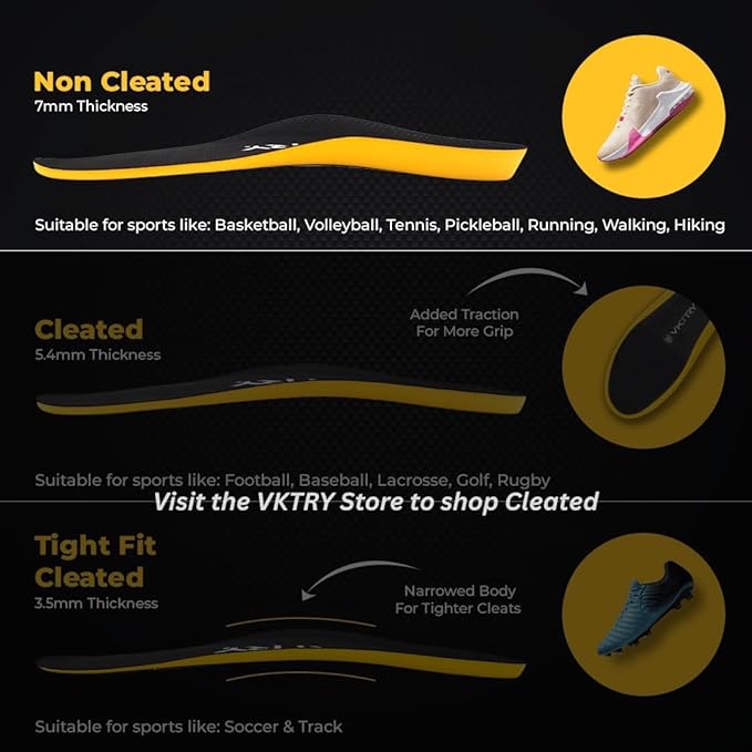 VKTRY Gold for Non-Cleated Shoes - Carbon Fiber Performance Insoles - Customized Athletic Inserts for Sports Basketball Volleyball Running & More | Shock Absorption US M8.5-9, W10.5-11, <120lbs