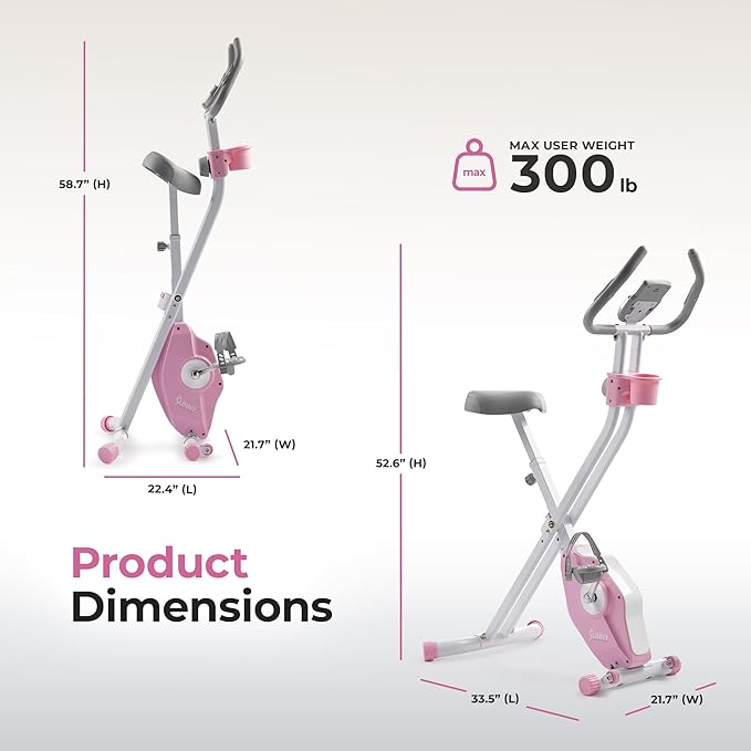 Sunny Health & Fitness Smart Folding X-Bike, Portable Compact Exercise Bike for Indoor Cycling Workout, Home Cardio Training Machine, Free SunnyFit App Bluetooth Connect, Optional Foldable Recumbent