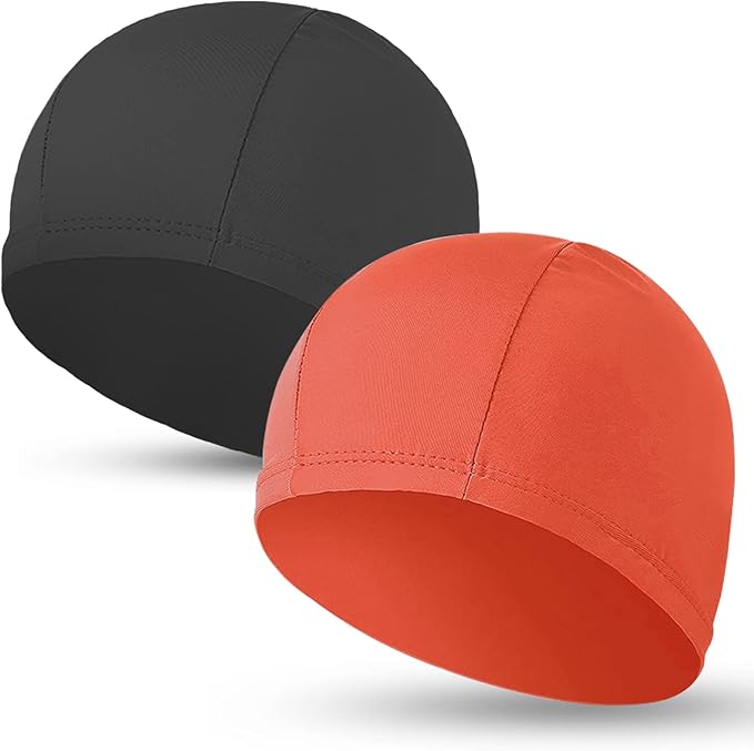 2pcs Cloth Swim Caps for Both Women & Men & Kids Fabric Durable Non-Waterproof Elastic Swimming Pool Cap Bathing Cap for Long and Short Hair
