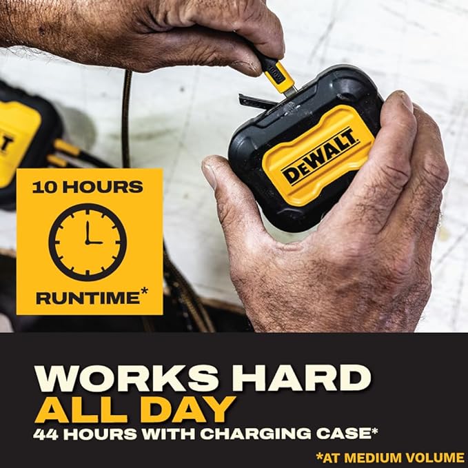 DEWALT Heavy Duty Open Ear Headphones, Bluetooth 5.3 Wireless Earbuds with 44Hrs Runtime, Jobsite Premium Sound True Wireless Air Conduction Open Ear Earbuds with Earhooks for Worksites and Workouts