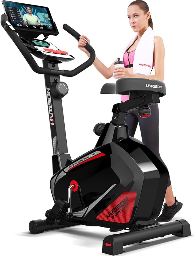 HARISON Magnetic Exercise Bike for Home 350lbs Capacity, Bluetooth Stationary Bikes for Home with 2 in 1 LCD Monitor and Tablet Holder, Comfortable Seat Cushion