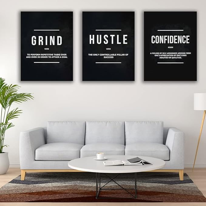Yetaryy Motivational Poster Inspirational Wall Art 3 Pieces Canvas Painting Lion Artwork for Living Room Office Modern Home Decor Prints Pictures Wall Decor Framed Ready to Hang [36''Wx 16''H]